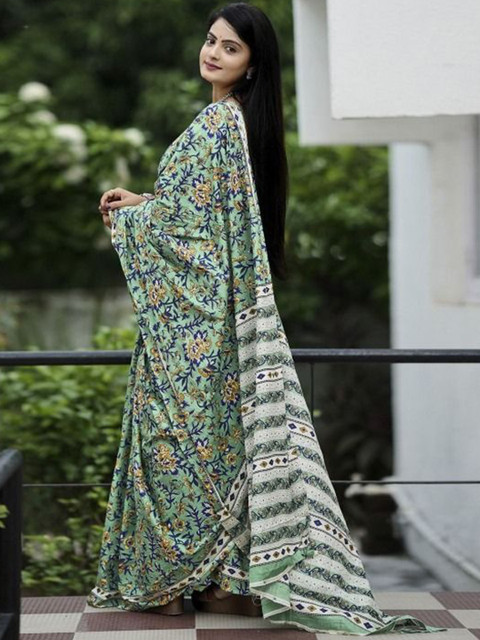 JAINICA Floral Pure Cotton Saree - Image 3
