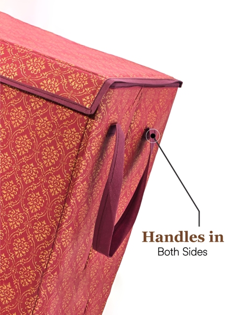 Aura Maroon 4 Pieces Floral Printed Clothes Storage Wardrobe Organisers - Image 4