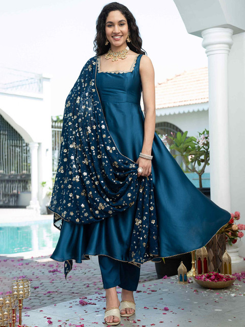 TextileNow Women Solid Regular Kurta with Trousers & With Dupatta