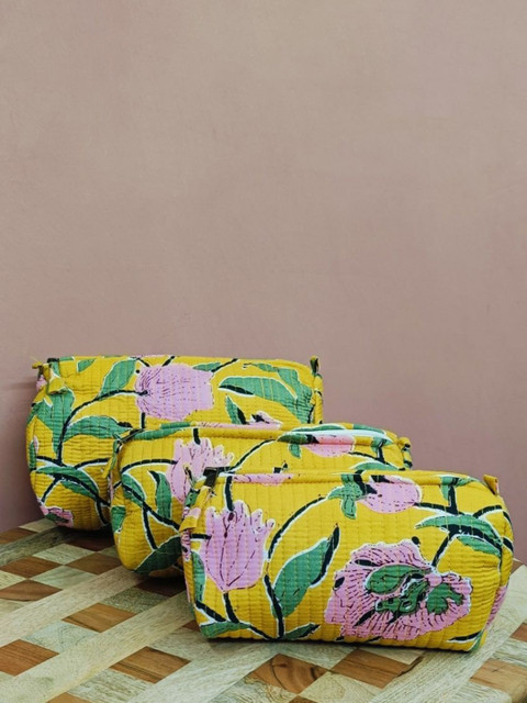 Gulaab Jaipur Unisex 3-Pcs Floral Printed Travel Pouch With Waterproof Lining