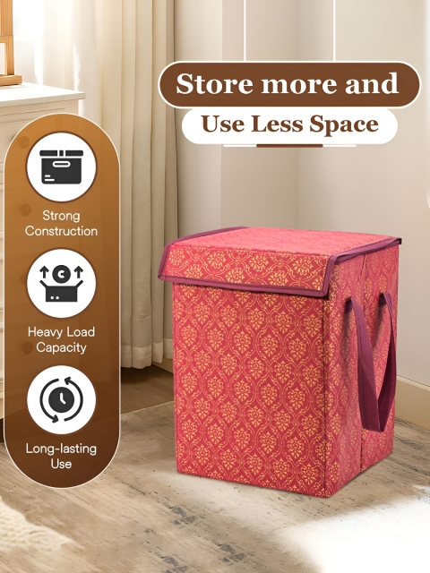 Aura Maroon 4 Pieces Floral Printed Clothes Storage Wardrobe Organisers - Image 5