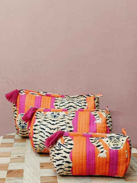 Gulaab Jaipur Unisex 3-Pcs Cotton Pouch Printed Travel Pouch With Waterproof Lining