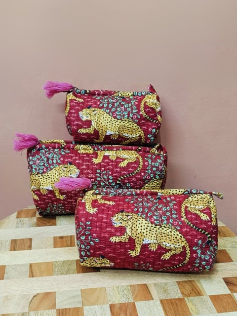 Gulaab Jaipur Set of 3 Printed Travel Pouch With Waterproof Lining