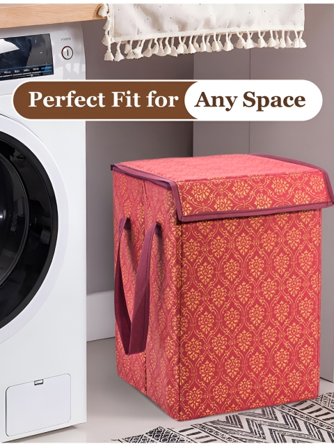 Aura Maroon 4 Pieces Floral Printed Clothes Storage Wardrobe Organisers - Image 2