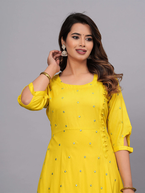 Moda Rapido Embroidered Mirror Work Fit And Flare Ethnic Dresses