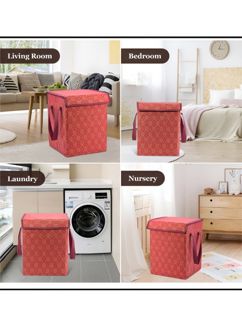 Aura Maroon 4 Pieces Floral Printed Clothes Storage Wardrobe Organisers - Image 7
