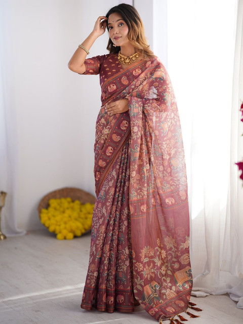 ALMAARI FASHION Floral Printed Pure Cotton Kanjeevaram Saree