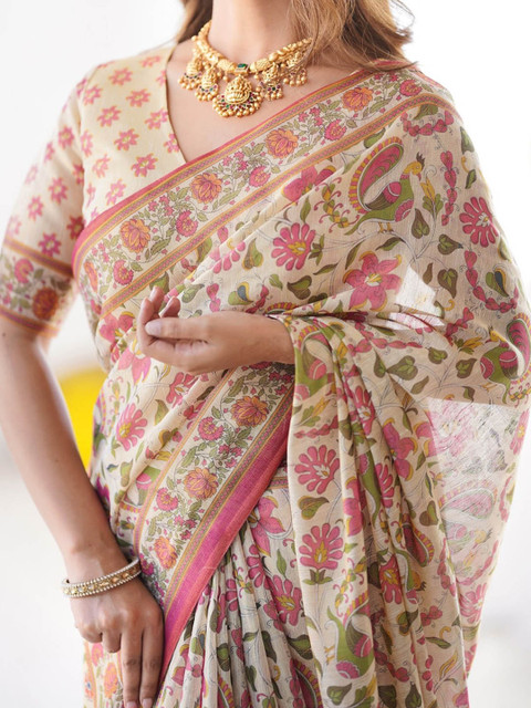 ALMAARI FASHION Women Floral Printed Pure Cotton Jamdani Saree - Image 7