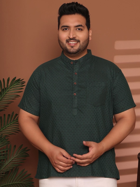 Enchanted Drapes Cotton Thread Work Short Sleeves Mandarin Collar Short Kurta