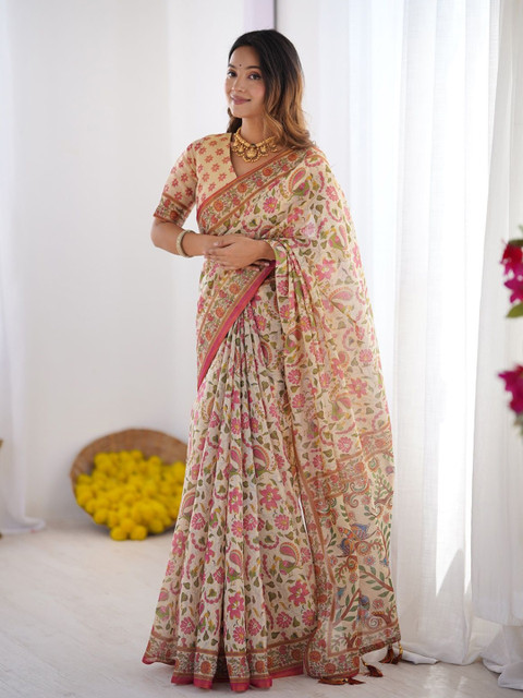 ALMAARI FASHION Women Floral Printed Pure Cotton Jamdani Saree - Image 3