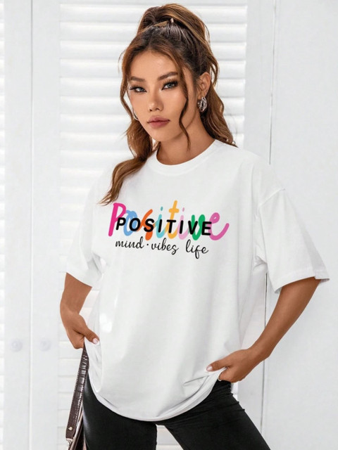 SZN Typography Printed Round Neck Cotton Drop-Shoulder Sleeves Oversized T-shirt