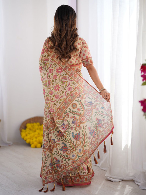 ALMAARI FASHION Women Floral Printed Pure Cotton Jamdani Saree - Image 4