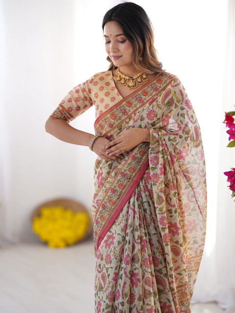 ALMAARI FASHION Women Floral Printed Pure Cotton Jamdani Saree - Image 6