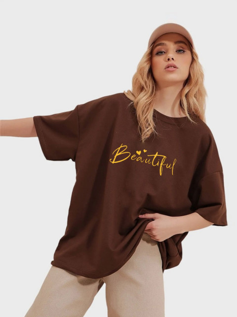 SZN Typography Printed Round Neck Drop-Shoulder Sleeves Oversized T-shirt