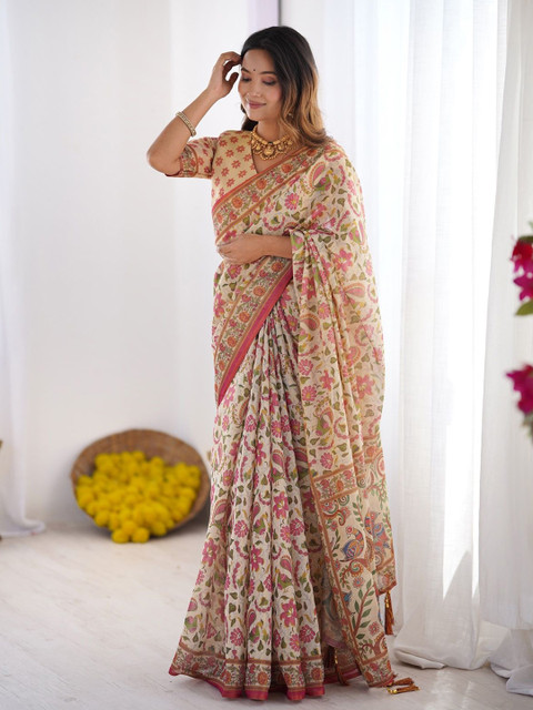 ALMAARI FASHION Women Floral Printed Pure Cotton Jamdani Saree - Image 5