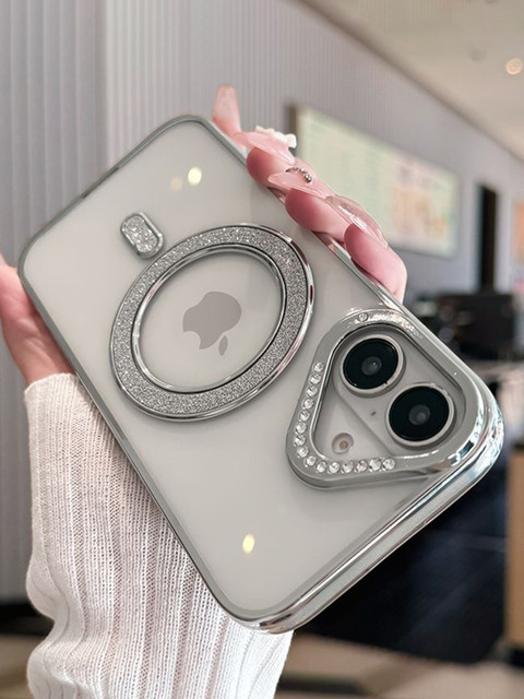 Luxury Kase Transparent Back Cover for iPhone 16 with Shimmer MagSafe Ring