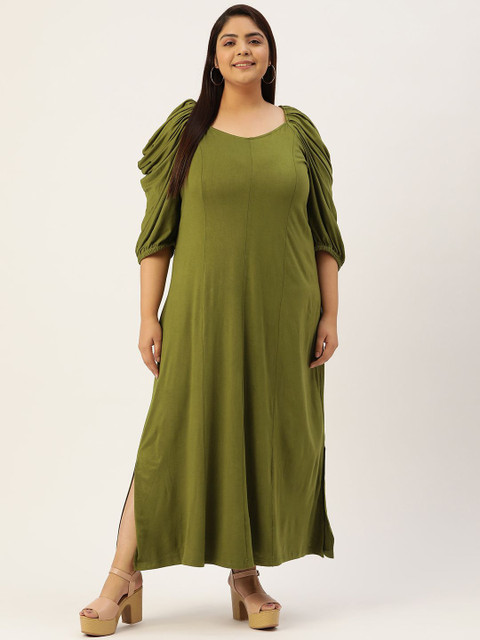 theRebelinme Plus Size Puff Sleeves A-Line Maxi Dress