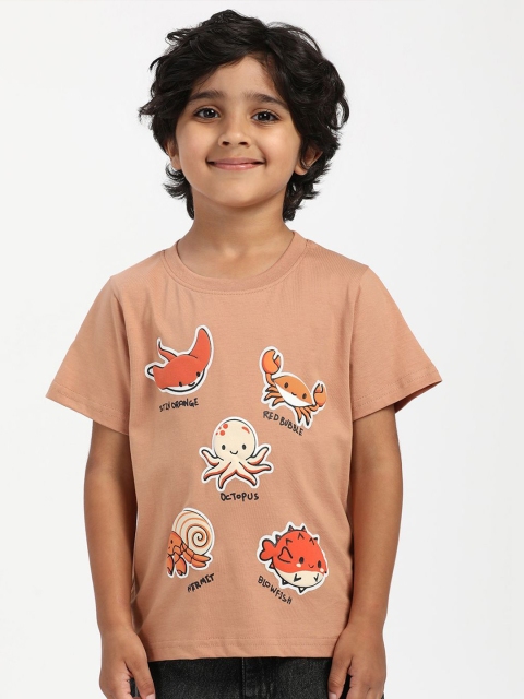 Nauti Nati Boys Antimicrobial Graphic Printed Round Neck Cotton T-shirt