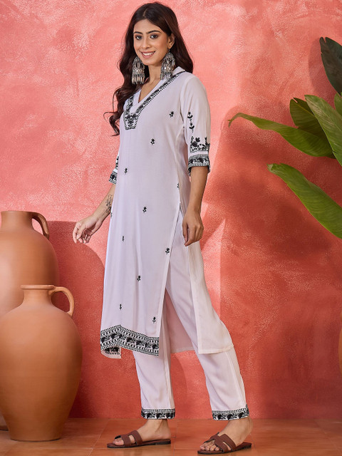 Sangria Embroidered V-Neck Tunic With Trouser Co-Ords - Image 4