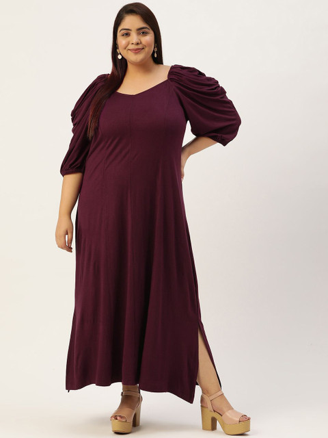 theRebelinme Women Plus Size Puff Sleeve A-Line Maxi Dress