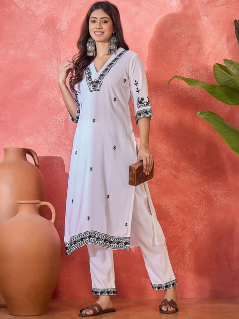 Sangria Embroidered V-Neck Tunic With Trouser Co-Ords - Image 6