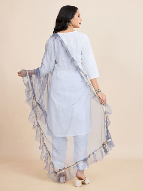 House of Pataudi Geometric Embroidered Frill-Detail Net Dupatta With Sequinned - Image 4