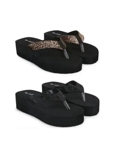 TWO SOFT Women Pack Of 2 EVA Embellished Thong Flip-Flops