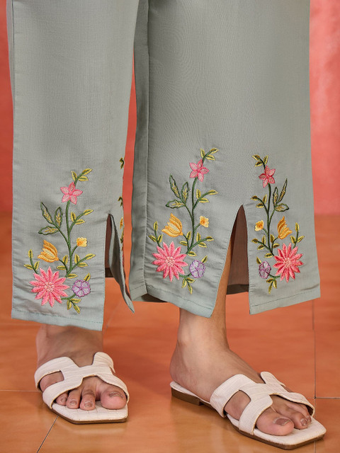 Sangria Floral Embroidered Tunic & Trousers Co-Ord Set - Image 7