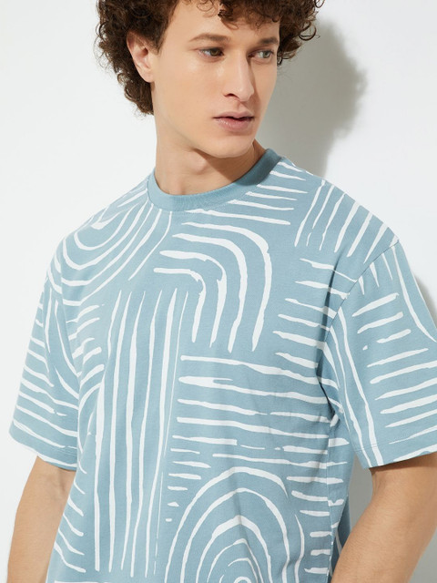 max Men Striped Round Neck Pure Cotton Relaxed Fit T-shirt