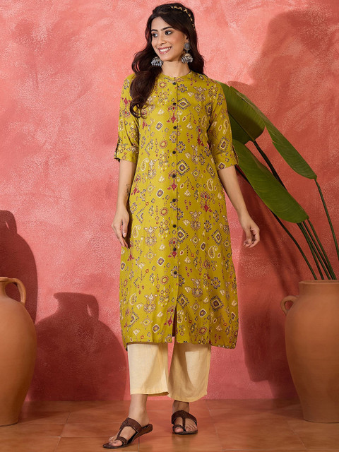 Sangria Women Ethnic Motifs Printed Daily A-Line Kurta