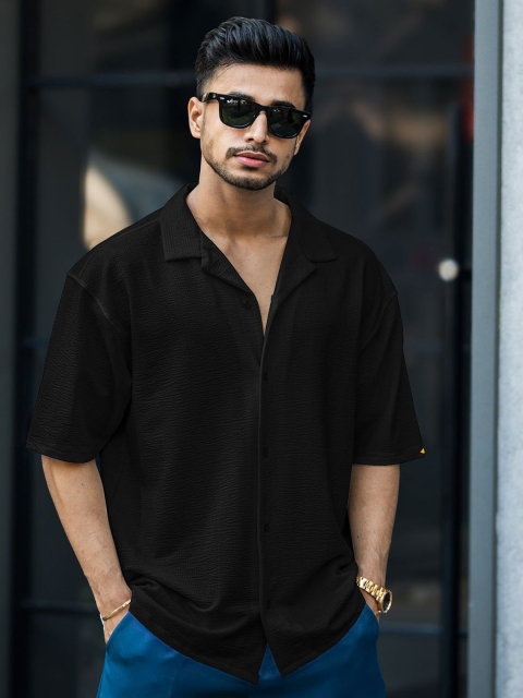 Maniac Comfort Textured Short Sleeves Shirt Collar Opaque Cotton Oversized Shirt