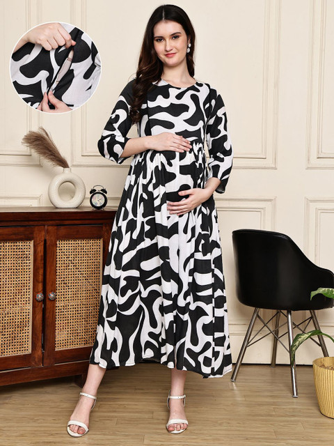 COLOR STUDIO Women Abstract Printed Maternity Cotton Anarkali Kurta
