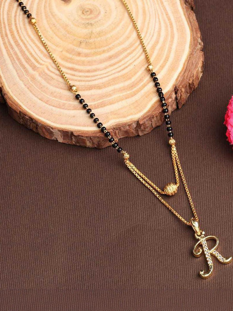 CLONEO Gold-Plated R Letter Double Layer Beads Mangalsutra