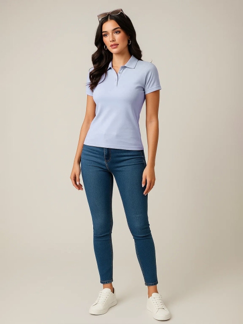 JUNEBERRY Women Solid Polo Collar Cotton T-shirt - Image 5