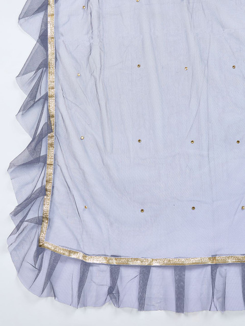 House of Pataudi Geometric Embroidered Frill-Detail Net Dupatta With Sequinned - Image 2