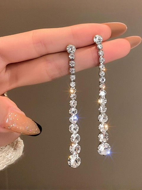 AKISON JEWELS Alloy Artificial stone Silver Drop Earrings