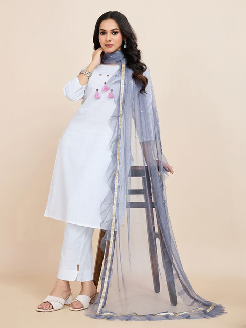 House of Pataudi Geometric Embroidered Frill-Detail Net Dupatta With Sequinned - Image 5