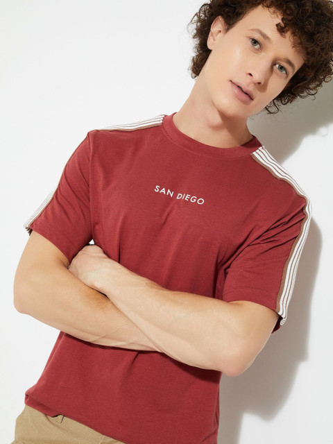 max Men Striped Round Neck Pure Cotton T-shirt