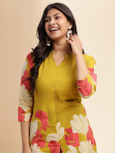 KALINI Floral Printed Mandarin Collar Cotton Tunic & Trousers - Image 7