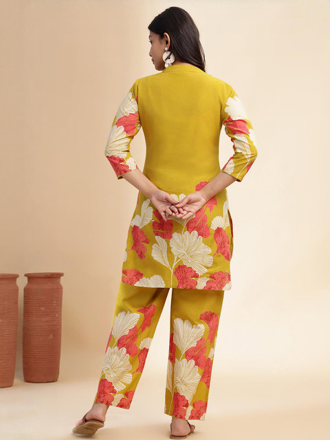 KALINI Floral Printed Mandarin Collar Cotton Tunic & Trousers - Image 2