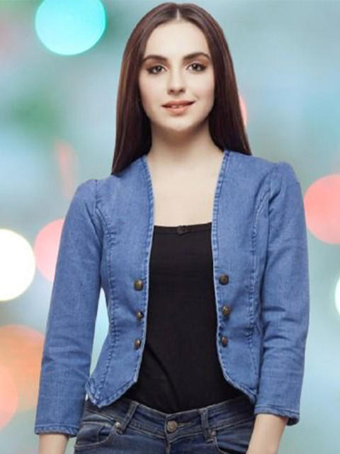 OOTPTAANG V-Neck Three-Quarter Sleeves Cotton Asymmetric Crop Shrug