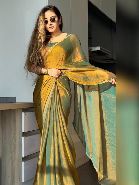 JAY NAGNATH FAB Gold Embellished Beads and Stones Pure Chiffon Saree