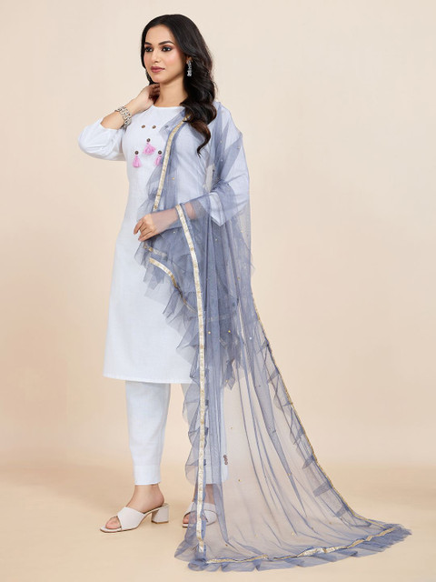 House of Pataudi Geometric Embroidered Frill-Detail Net Dupatta With Sequinned - Image 3