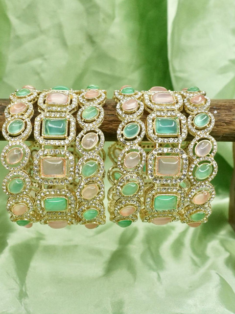 Panini jewels Set Of 6 Gold Plated Artificial Stones and Beads Bangles - Image 3