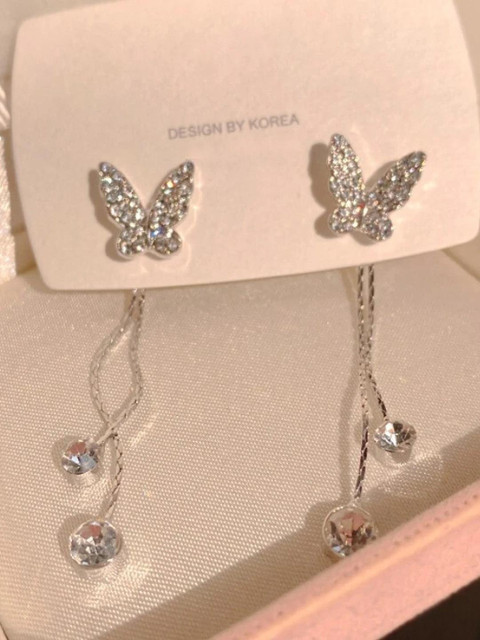 AKISON JEWELS Silver-Plated Butterfly Drop Earrings