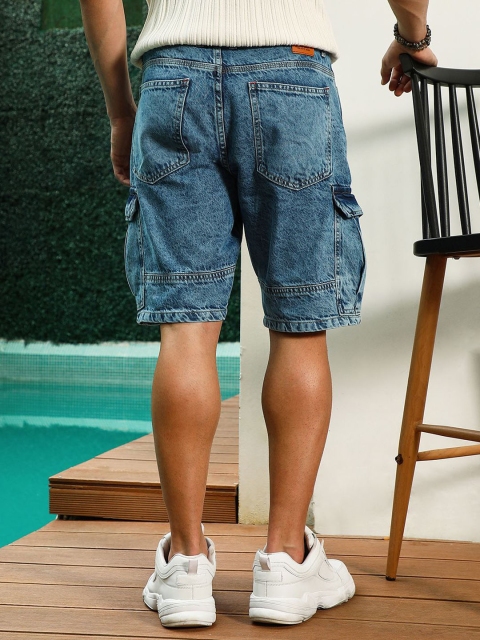 Campus Sutra Men Regular Fit Denim Cargo Shorts - Image 3