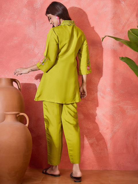 Sangria Floral Embroidered Tunic & Trousers Co-Ord Set - Image 5