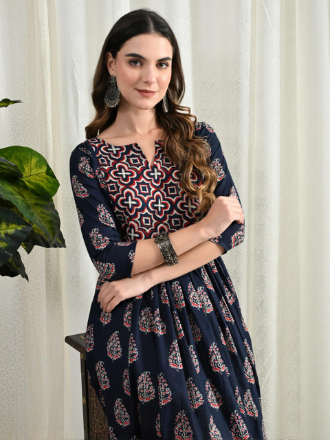 Glory Silk Ethnic Motifs Block Printed Cotton Anarkali Kurta