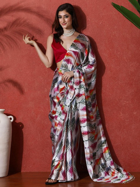 Sangria Ready to wear Satin Floral Digital Printed Saree