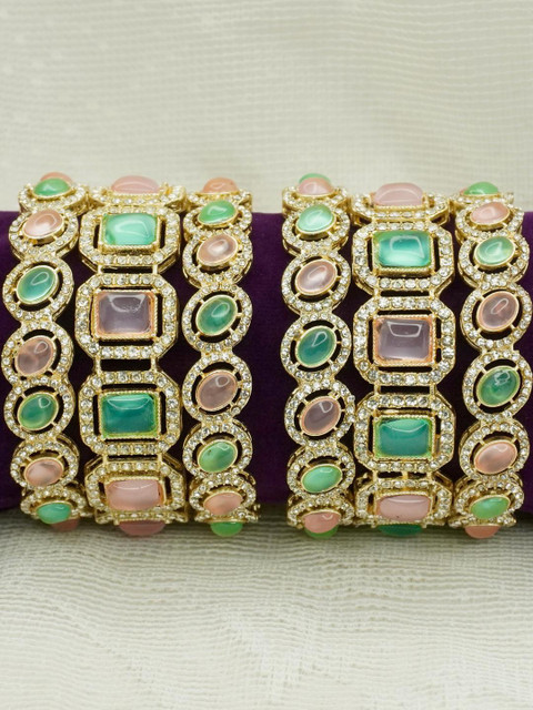 Panini jewels Set Of 6 Gold Plated Artificial Stones and Beads Bangles - Image 4